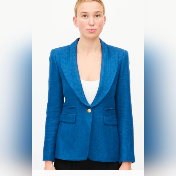 EUC Smythe women's single-breasted textured peak lapel blazer, royal blue size 6 - Picture 4 of 16